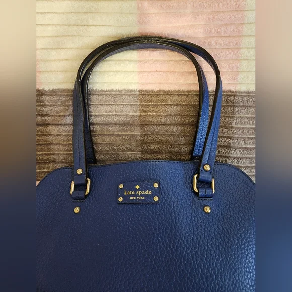 Kate Spade Glove Court Lainey 14 Karat Plated Blue Leather Double Zip Purse Bag - Picture 15 of 16
